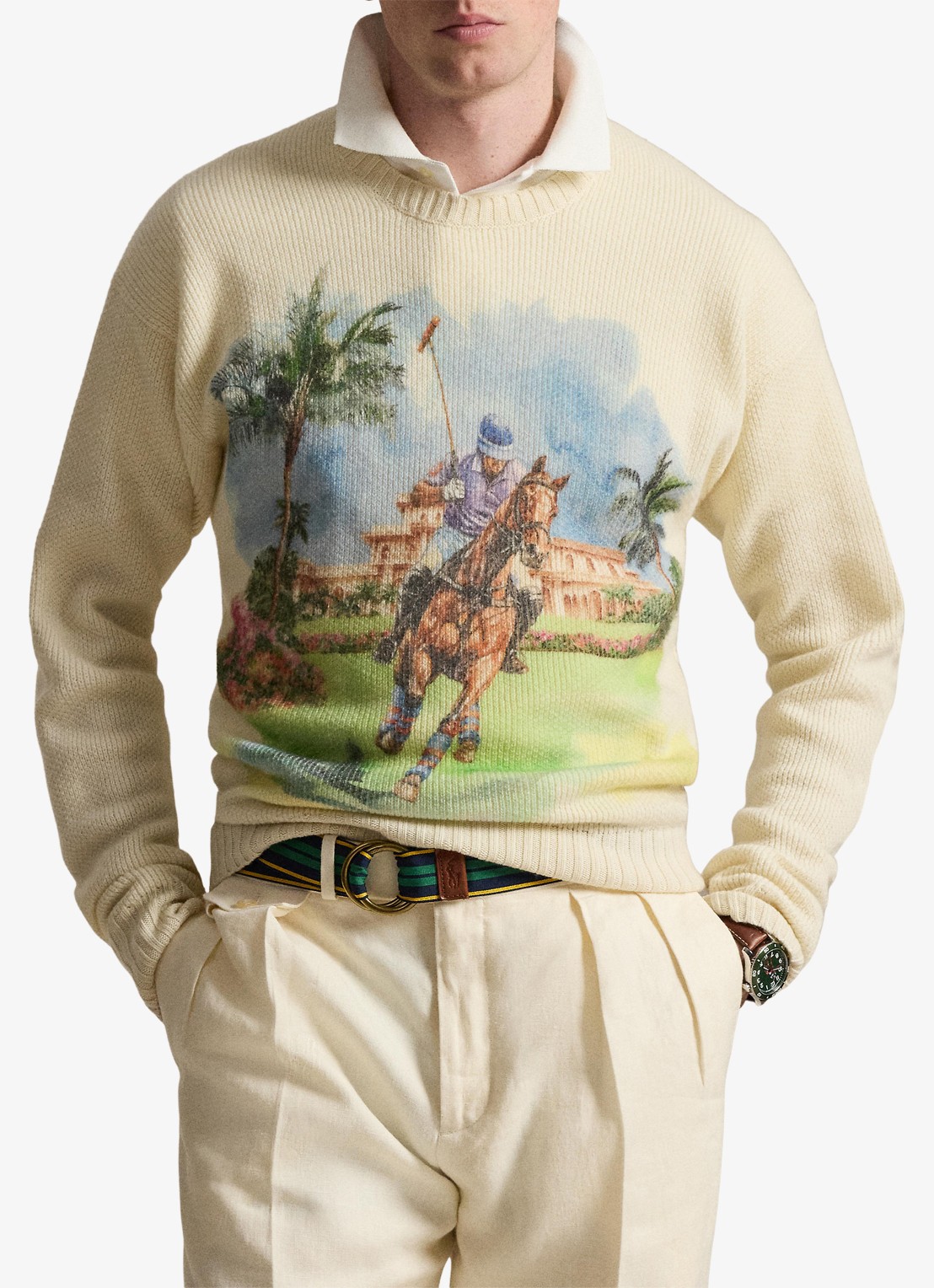 Ralph Lauren Fijngebreide trui met print - voorkant 3 beige