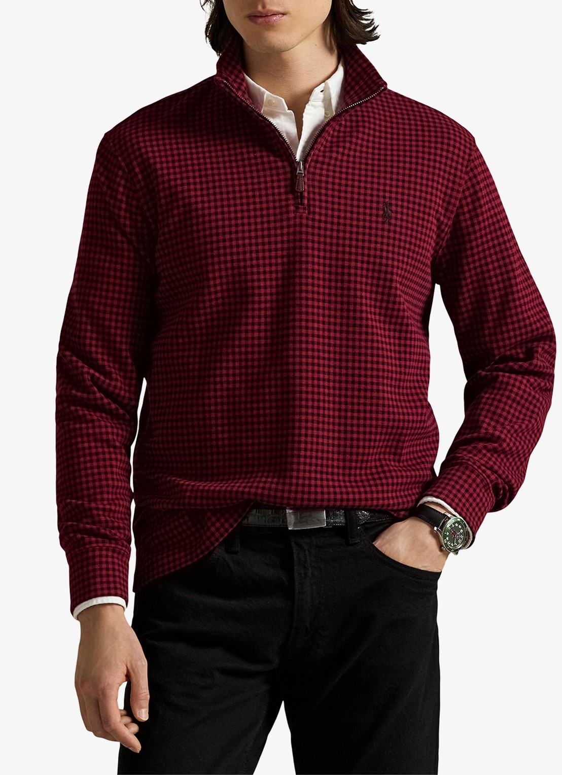 Ralph Lauren Fijngebreide trui met ruitdessin - detail 2 red / rood