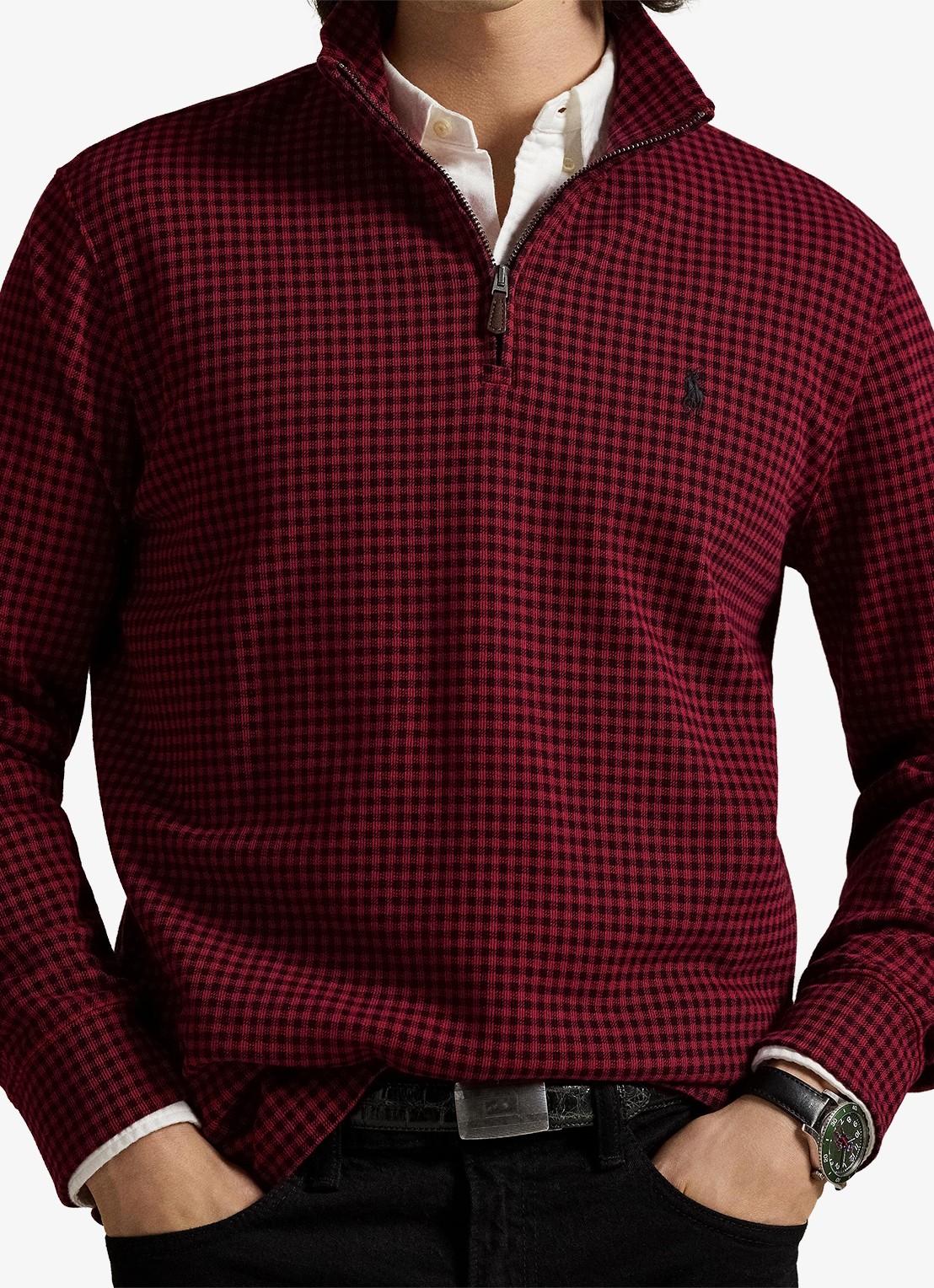 Ralph Lauren Fijngebreide trui met ruitdessin - detail 3 red / rood