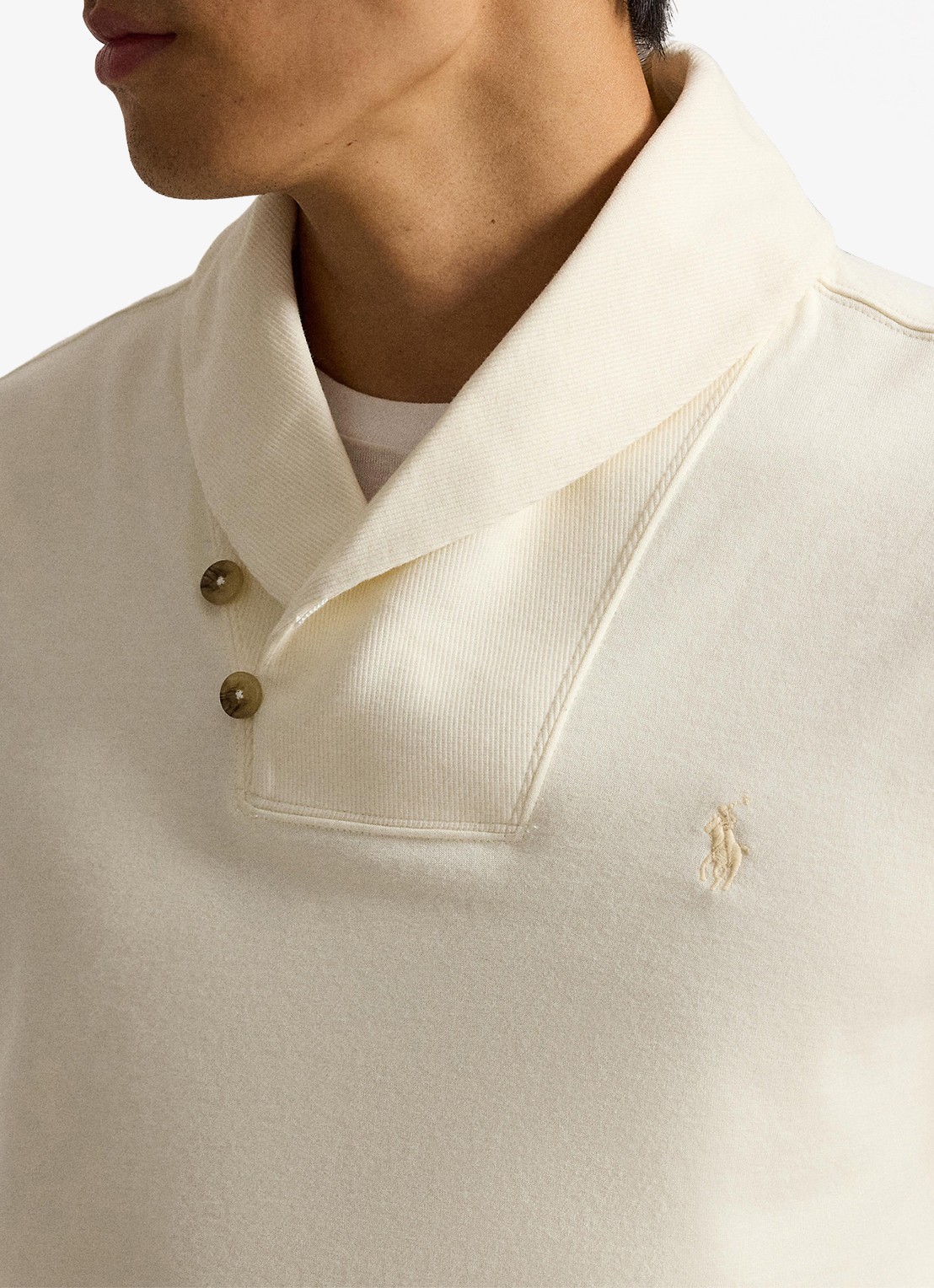 Ralph Lauren Fijngebreide trui met sjaalkraag - detail 2 pale cream / crème