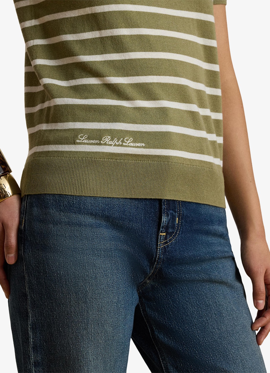 Ralph Lauren Fijngebreide trui met streepprint en logoborduring - detail 5 legergroen