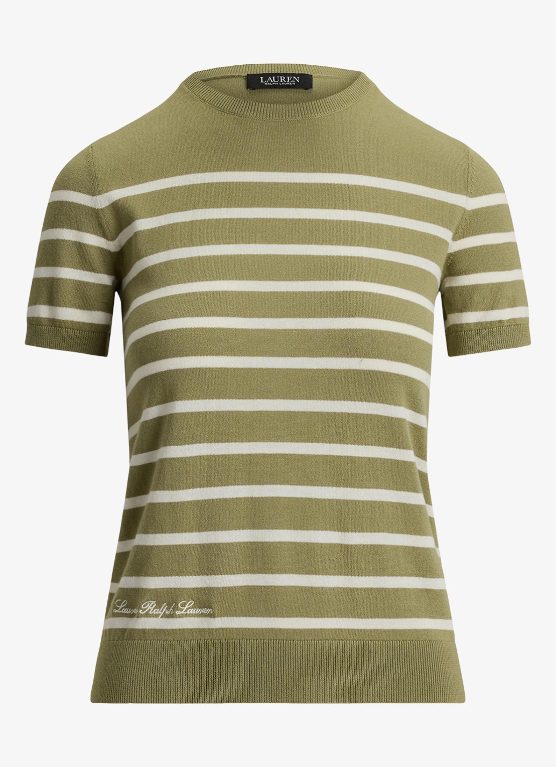 Ralph Lauren Fijngebreide trui met streepprint en logoborduring - voorkant 2 legergroen