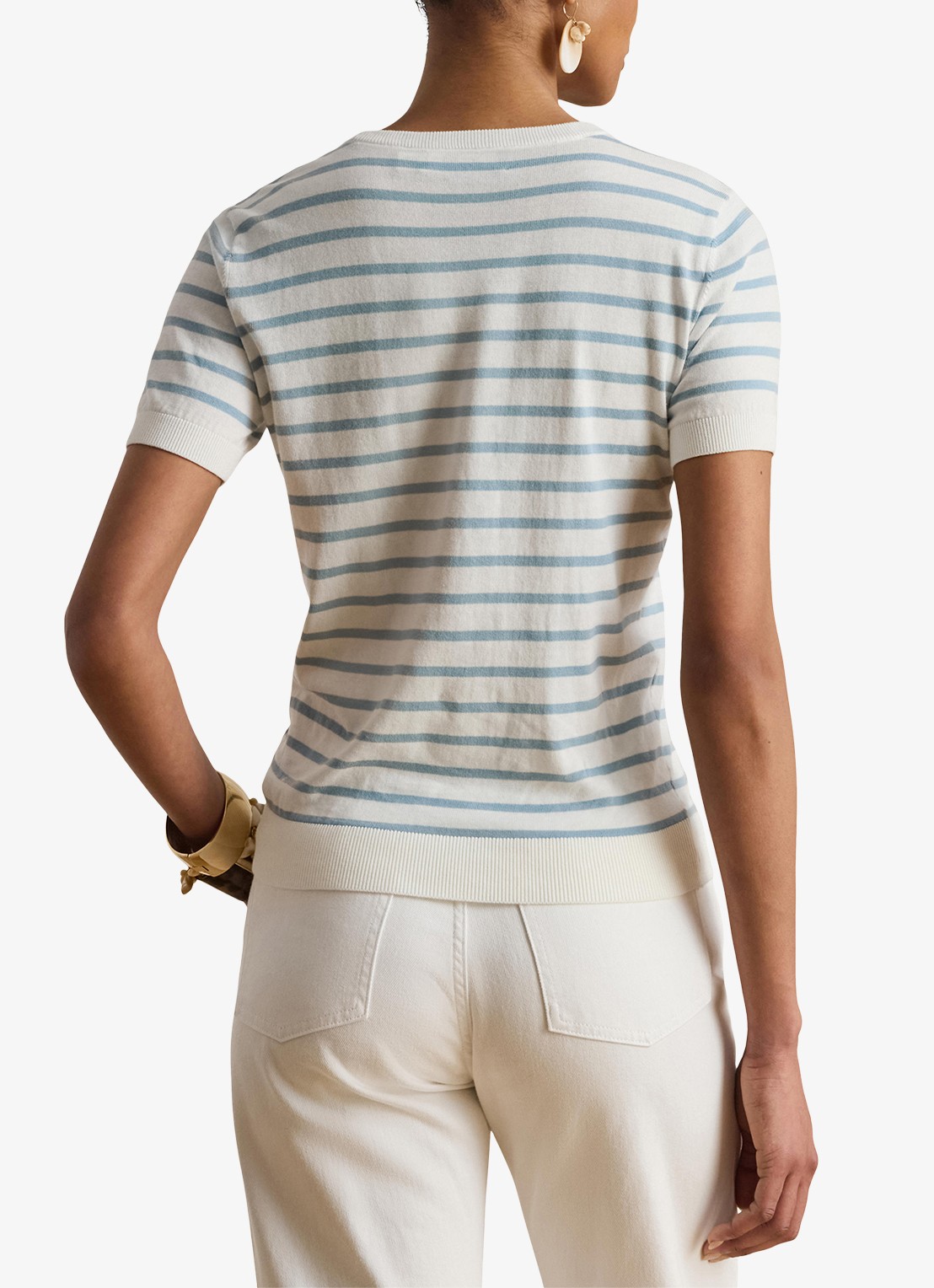 Ralph Lauren Fijngebreide trui met streepprint - achterkant 3 white/blue note  / blauw