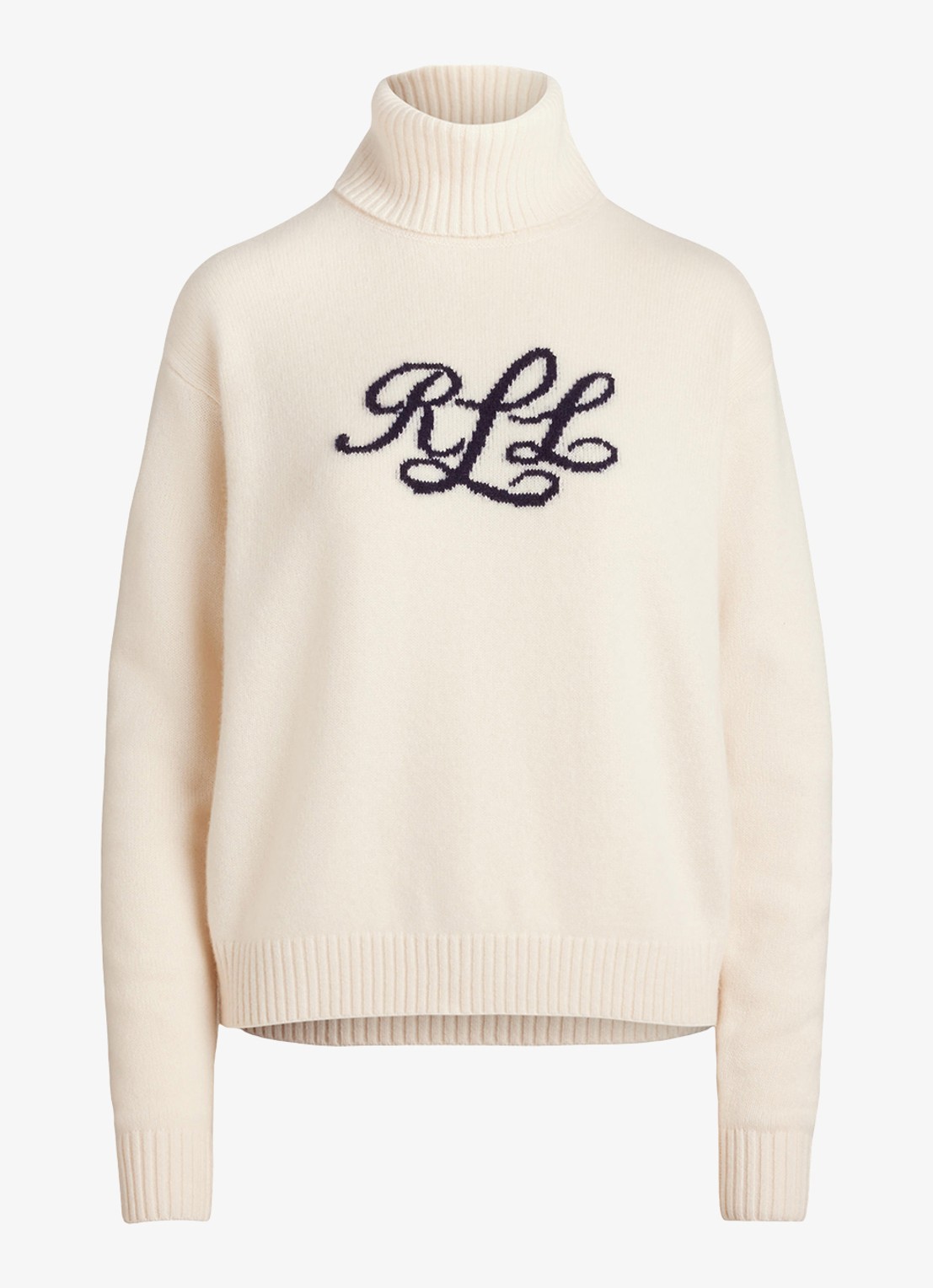 Ralph Lauren Fijngebreide trui van kasjmier met ingebreide logoprint  - voorkant mascarpone crème / crème