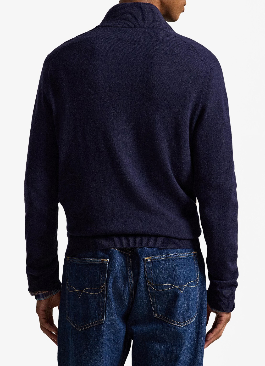 Ralph Lauren Fijngebreide trui van wol met halve rits - achterkant hunter navy / donkerblauw