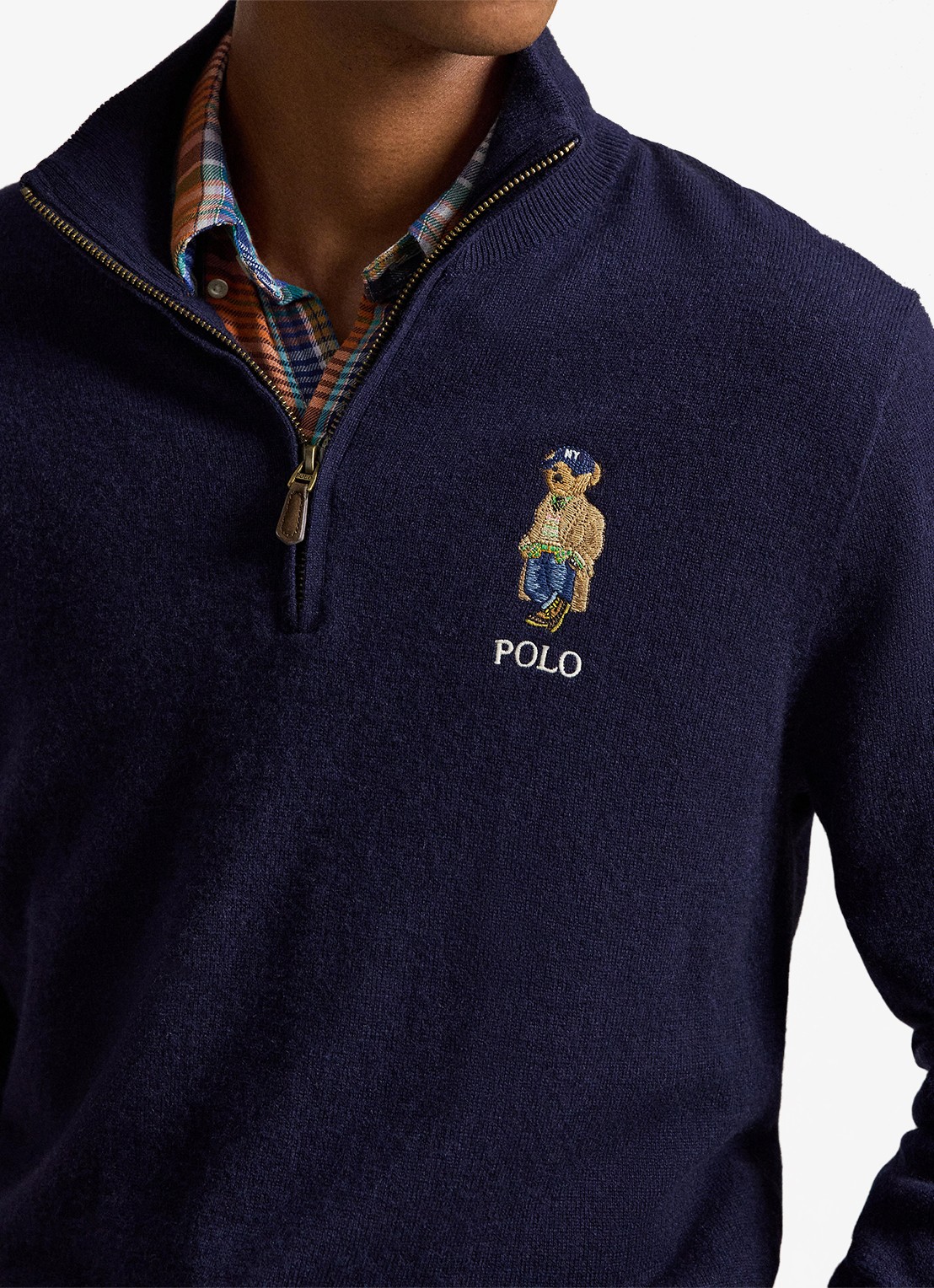 Ralph Lauren Fijngebreide trui van wol met halve rits - detail 5 hunter navy / donkerblauw