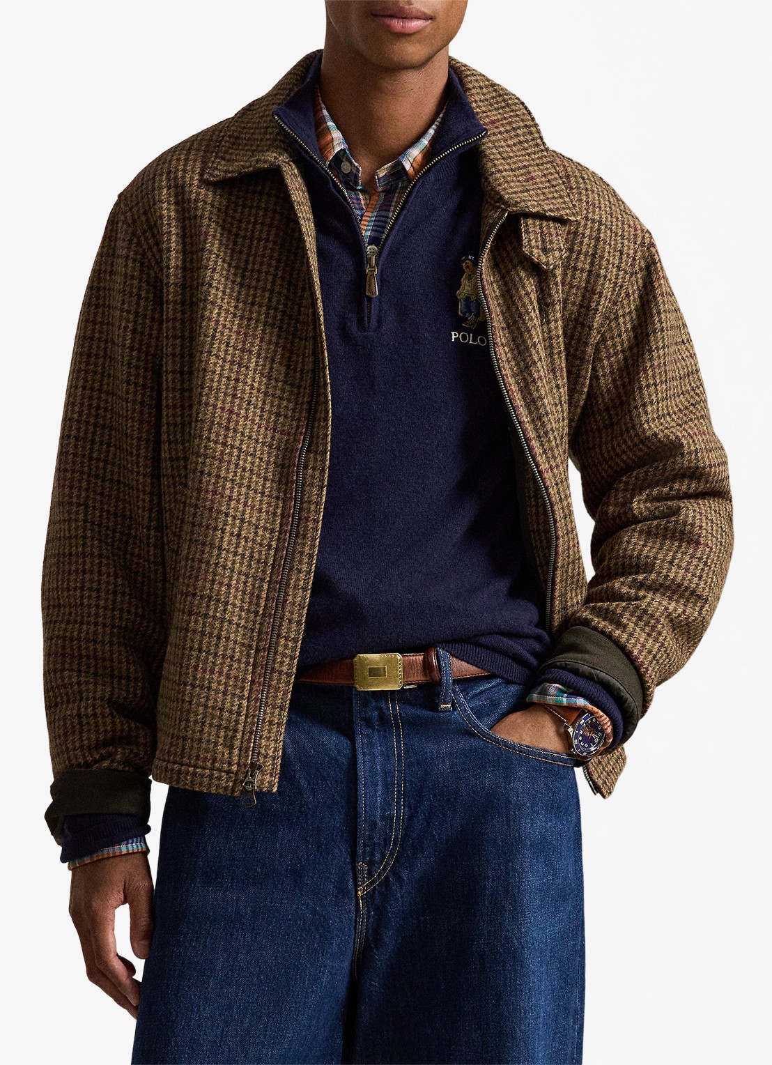 Ralph Lauren Fijngebreide trui van wol met halve rits - voorkant 3 hunter navy / donkerblauw