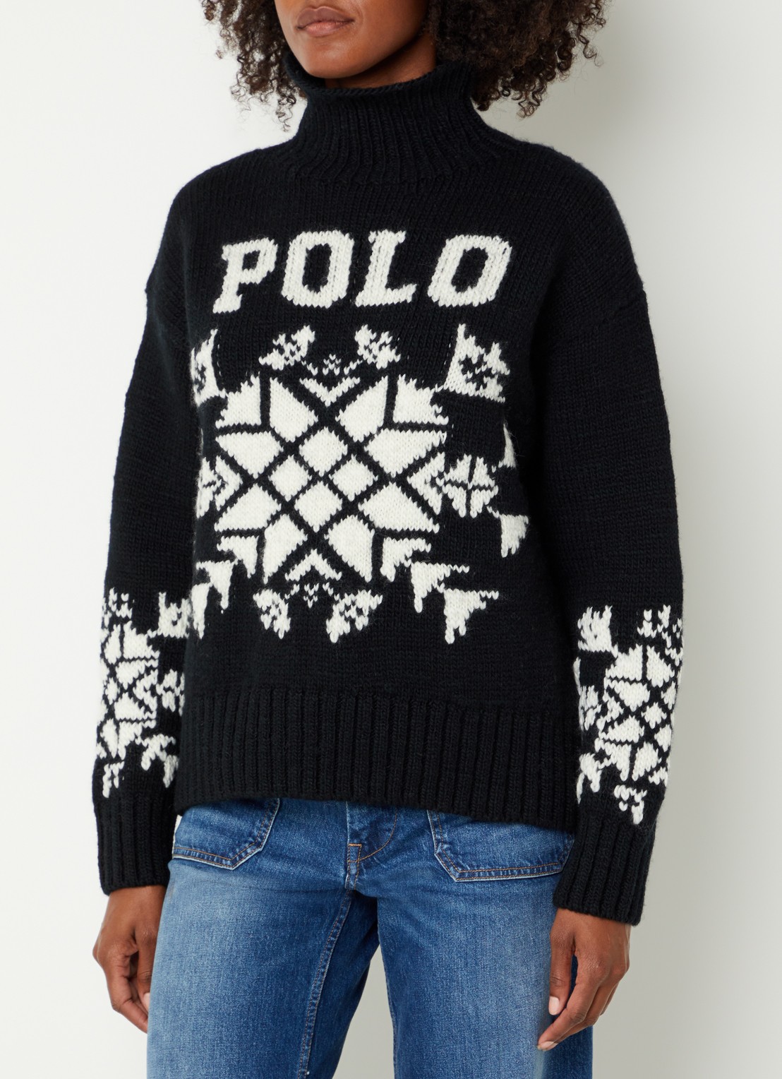 Ralph Lauren Fijngebreide trui van wol met ingebreide logo - detail zwart