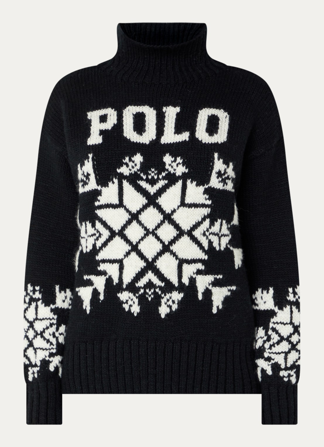 Ralph Lauren Fijngebreide trui van wol met ingebreide logo - voorkant 3 zwart