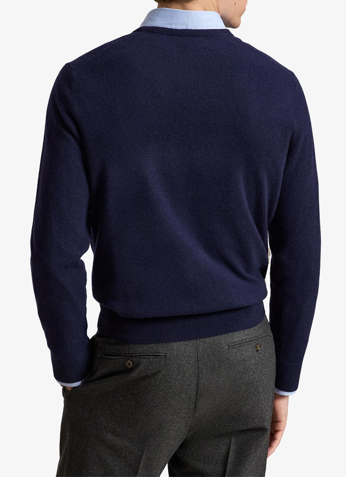 Ralph Lauren Fijngebreide trui van wol met logoborduring - achterkant hunter navy / donkerblauw