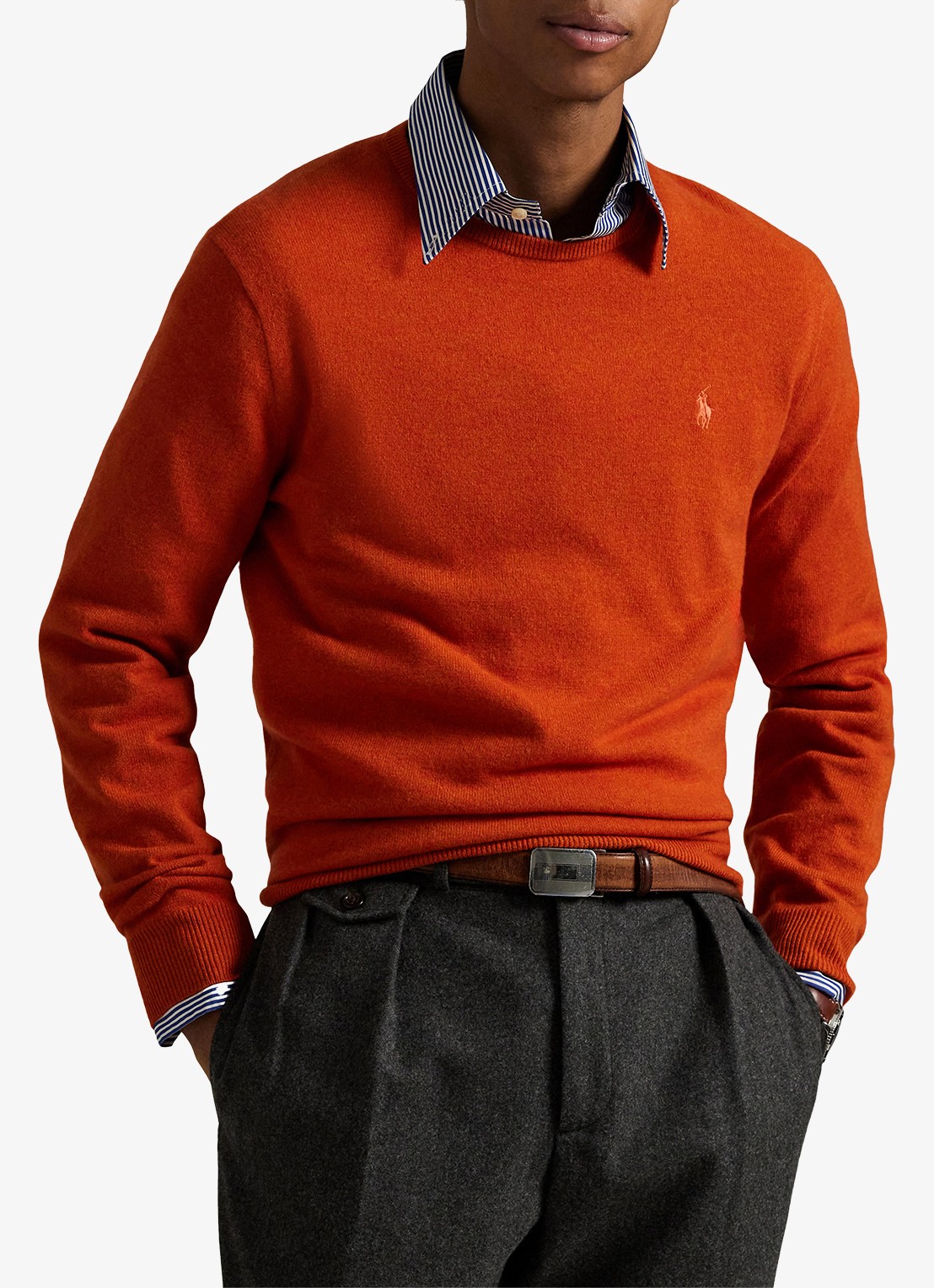 Ralph Lauren Fijngebreide trui van wol met logoborduring - detail dark jaffa orange / oranje