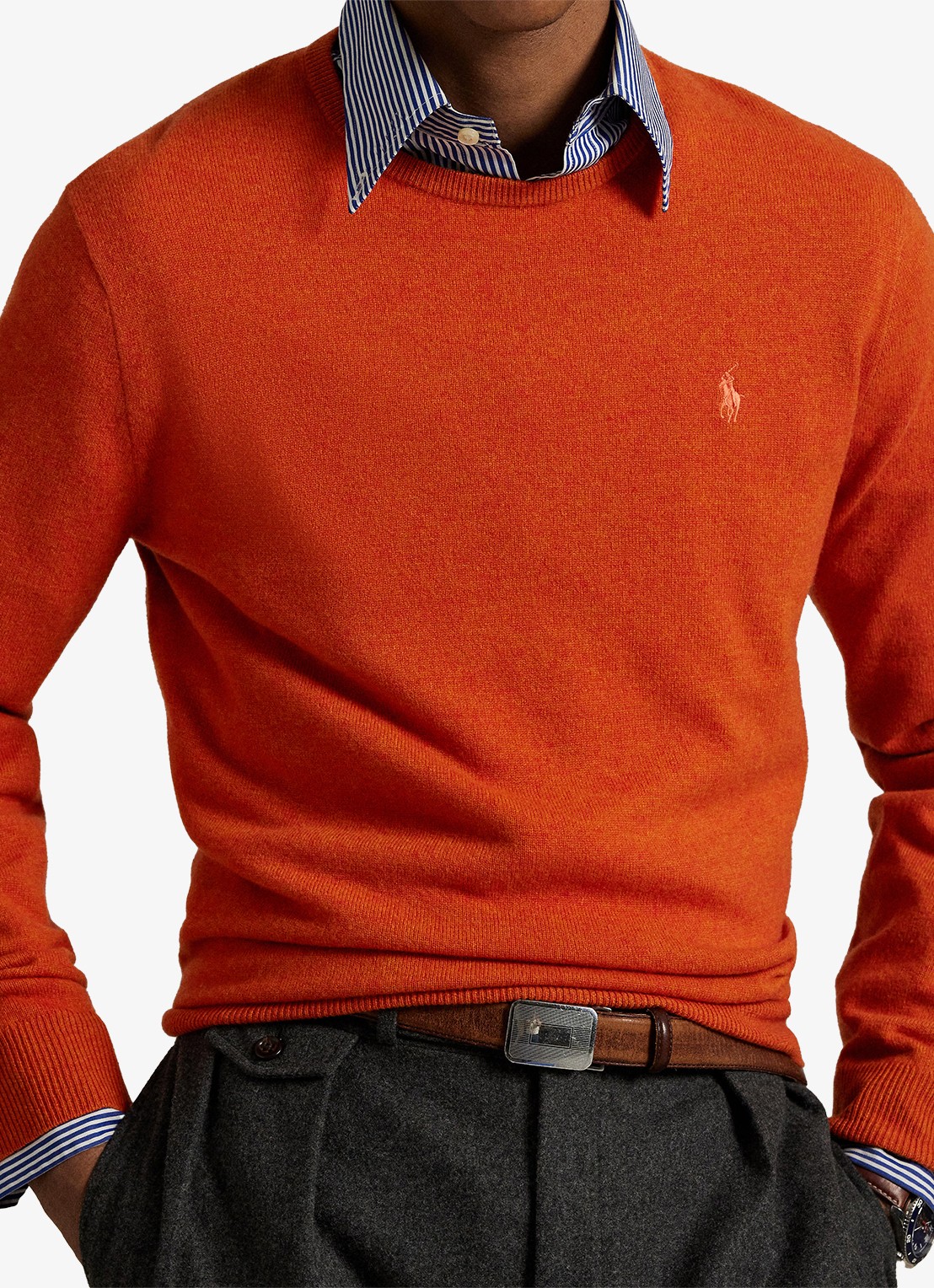 Ralph Lauren Fijngebreide trui van wol met logoborduring - detail 2 dark jaffa orange / oranje