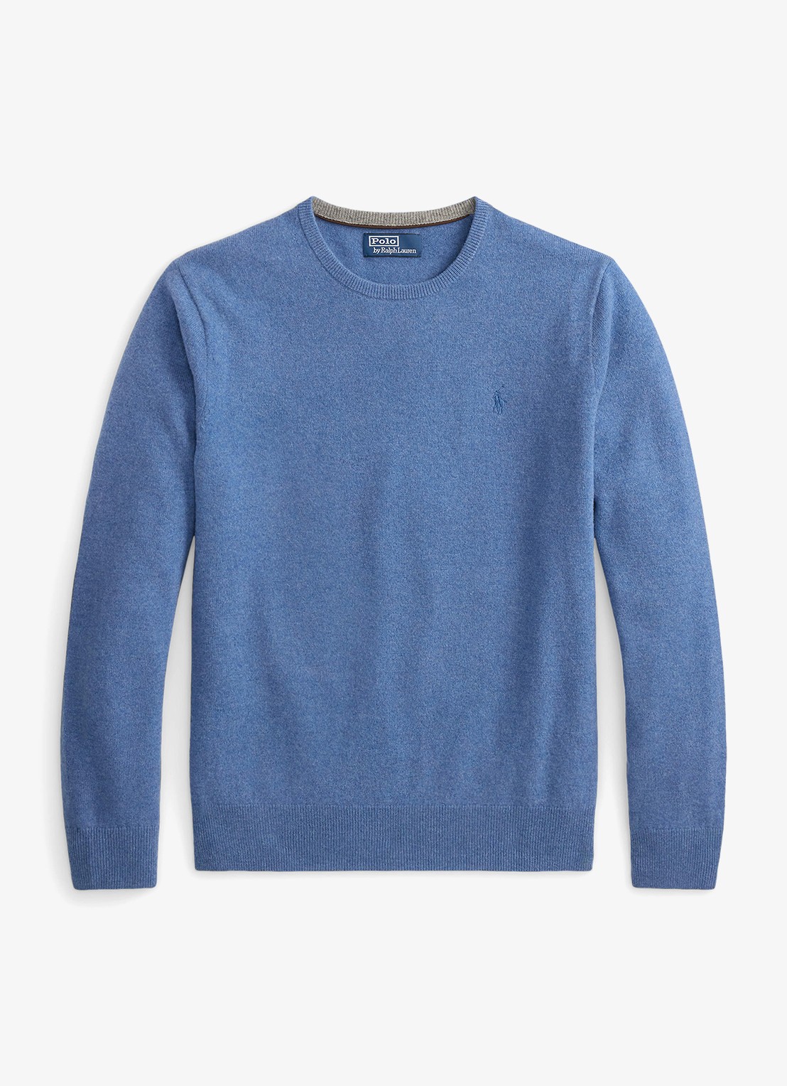 Ralph Lauren Fijngebreide trui van wol met logoborduring - voorkant blue borage heather / blauw