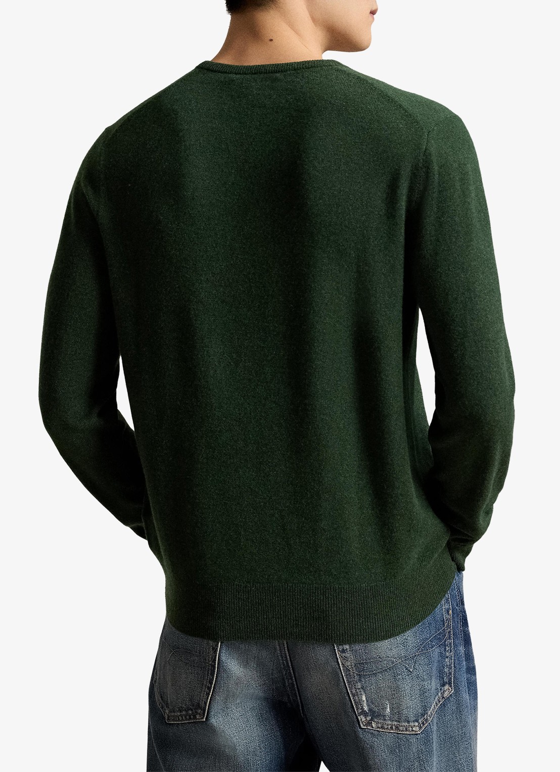 Ralph Lauren Fijngebreide trui van wol met logoborduring - achterkant lodgepole pine heather/ groen