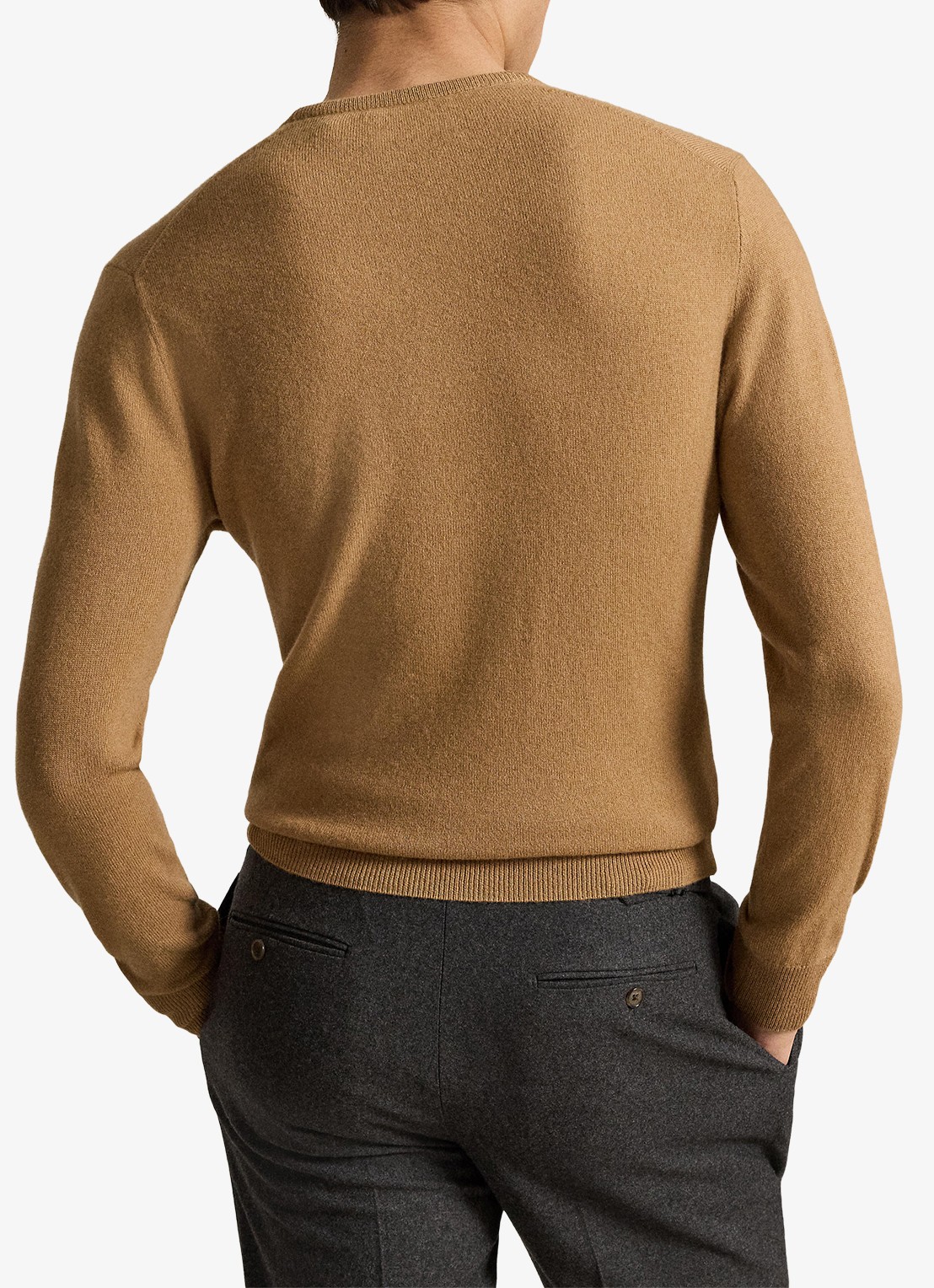 Ralph Lauren Fijngebreide trui van wol met logoborduring - achterkant crouton tan heather / beige