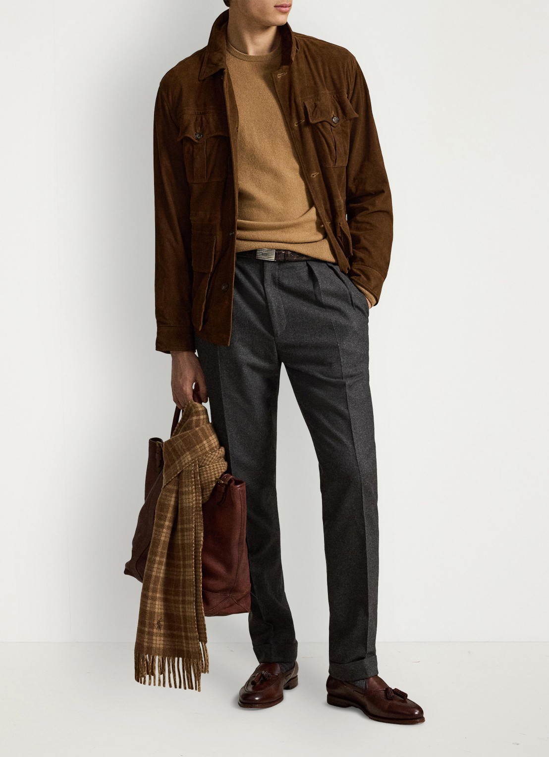 Ralph Lauren Fijngebreide trui van wol met logoborduring - detail 3 crouton tan heather / beige
