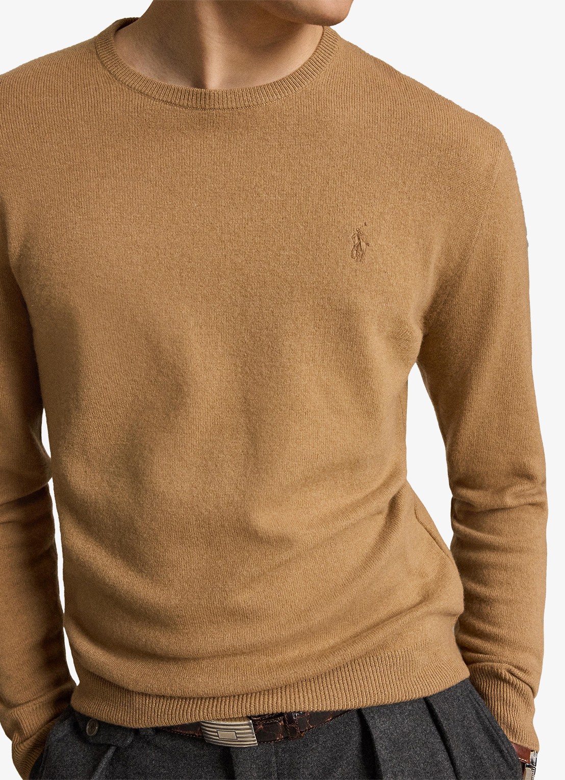 Ralph Lauren Fijngebreide trui van wol met logoborduring - detail 4 crouton tan heather / beige