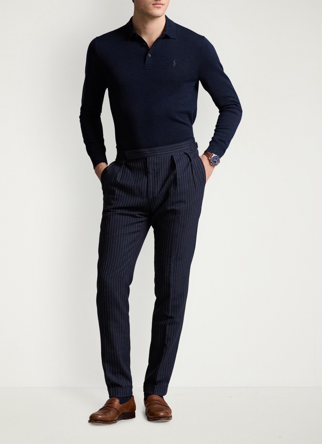 Ralph Lauren Fijngebreide trui van wol met polokraag - detail 4 blauw