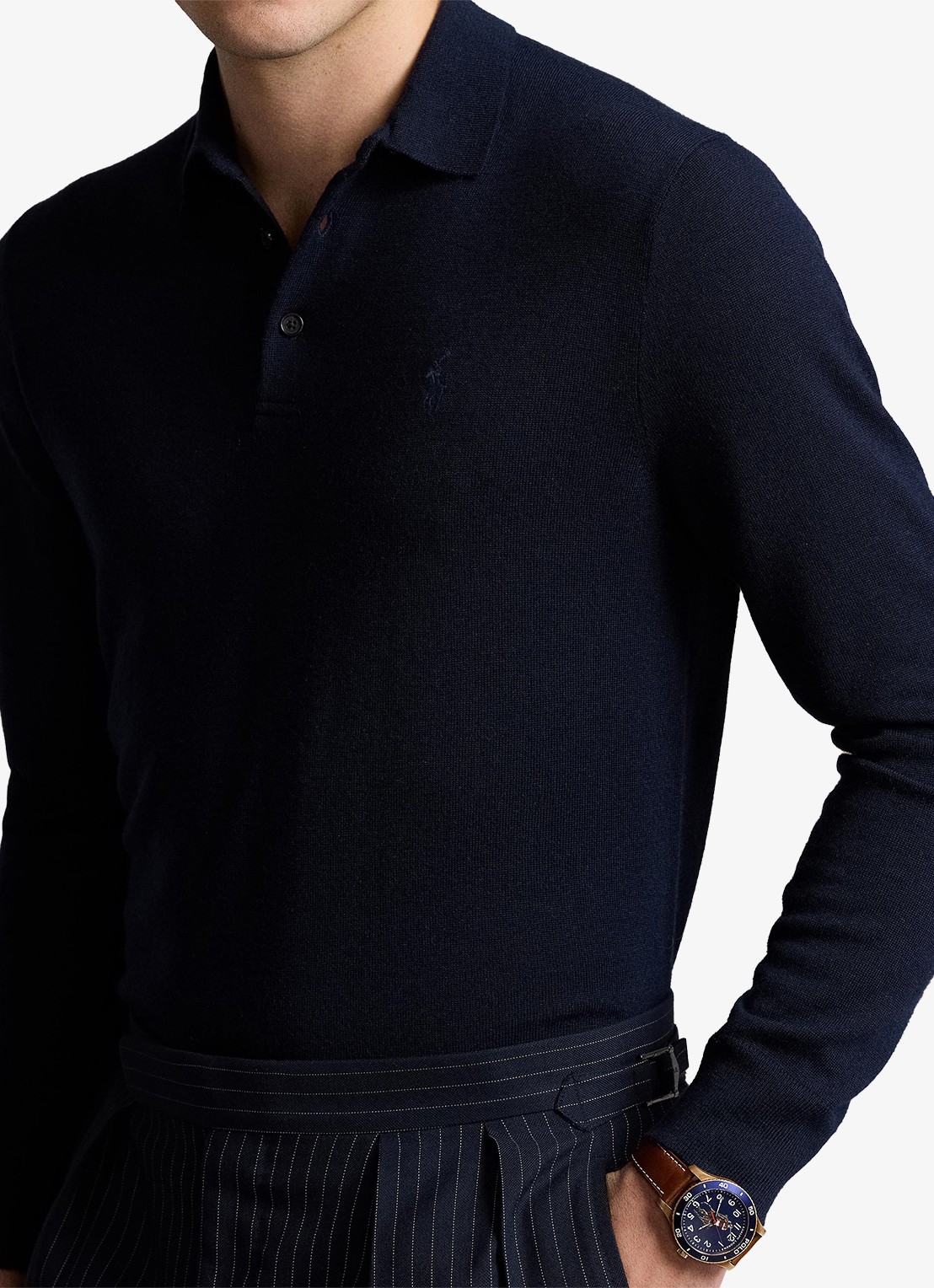 Ralph Lauren Fijngebreide trui van wol met polokraag - detail 5 blauw