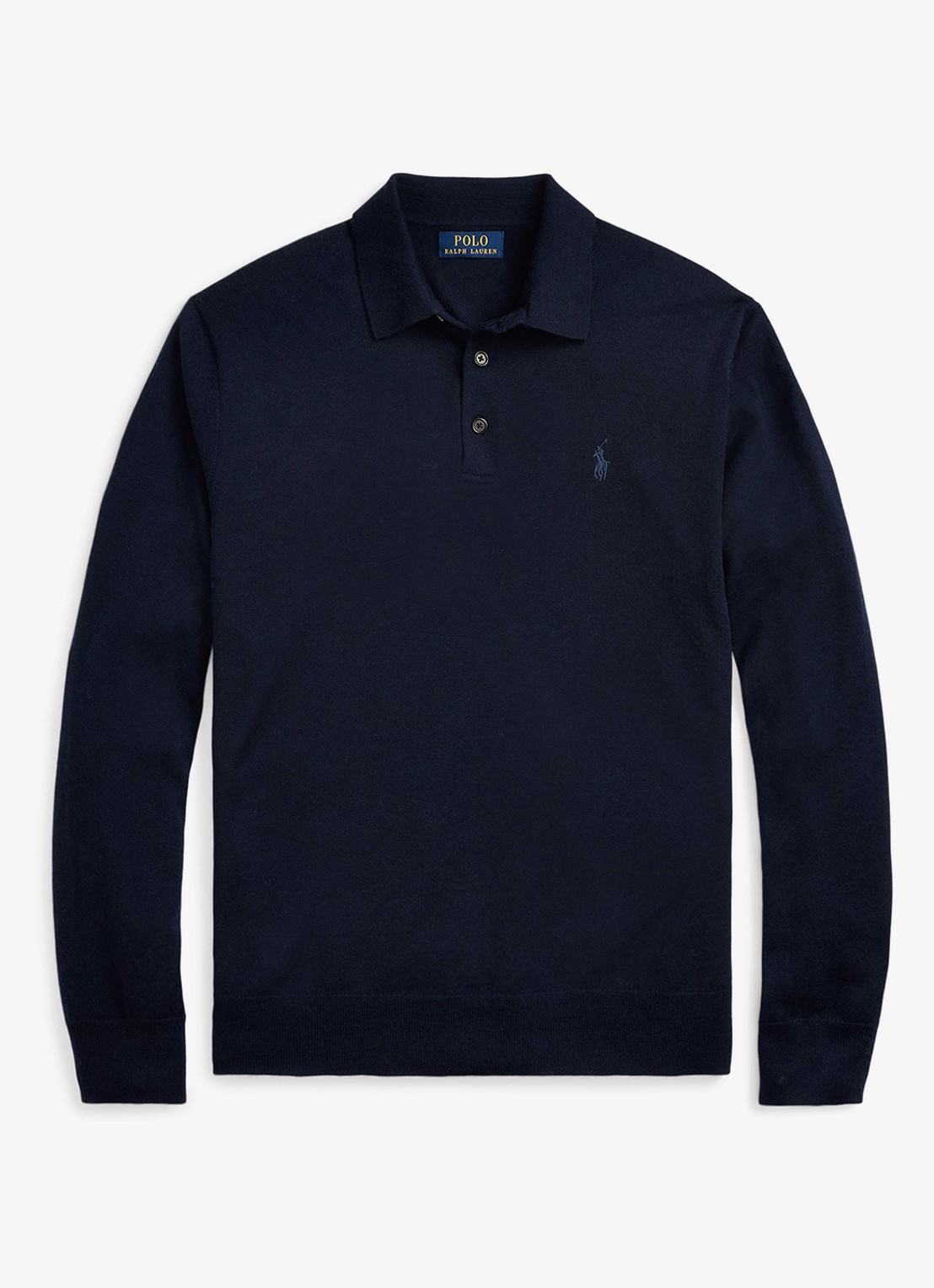 Ralph Lauren Fijngebreide trui van wol met polokraag - voorkant 2 blauw