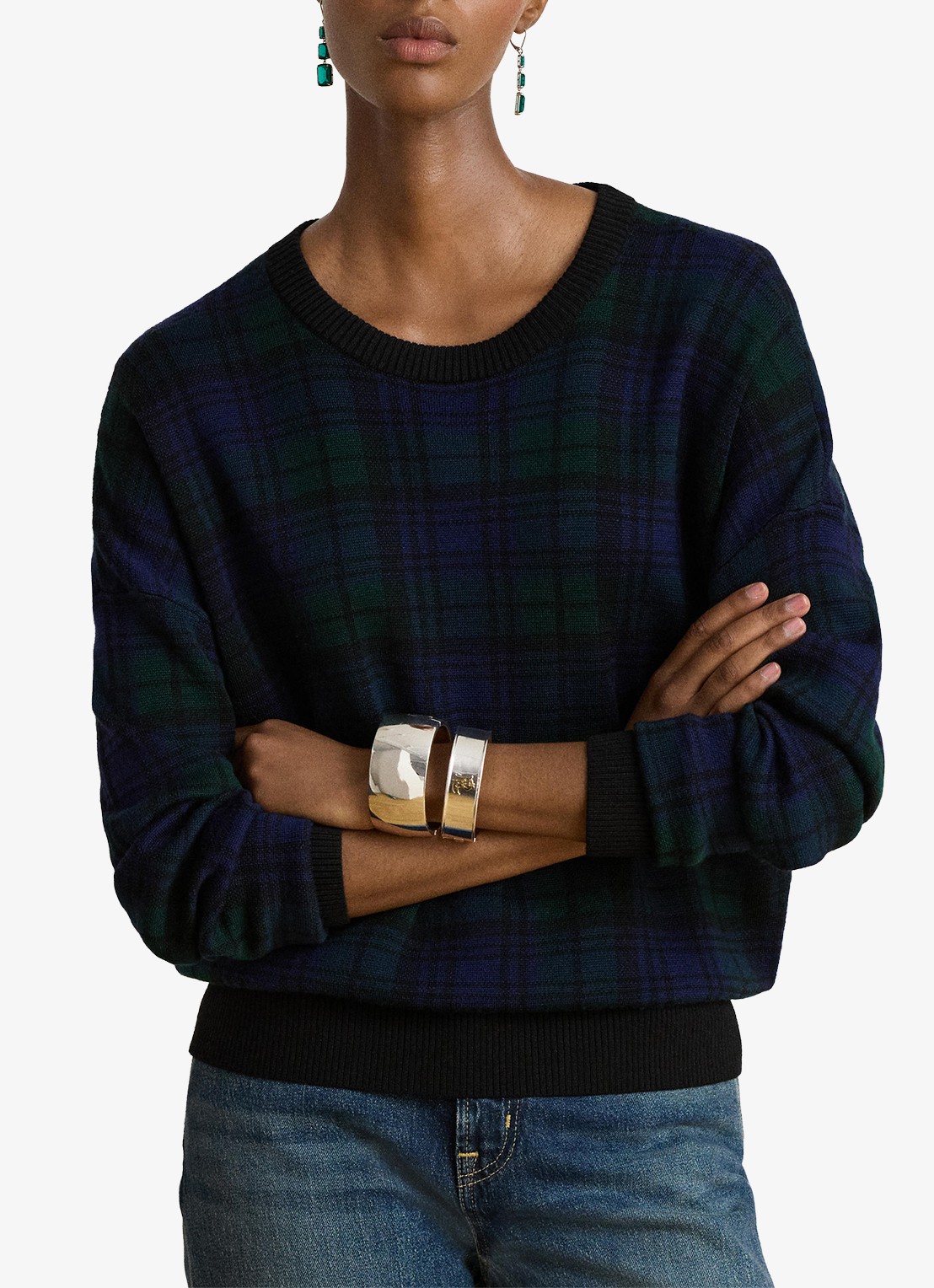 Ralph Lauren Fijngebreide trui van wol met ruitdessin - detail black multi / zwart