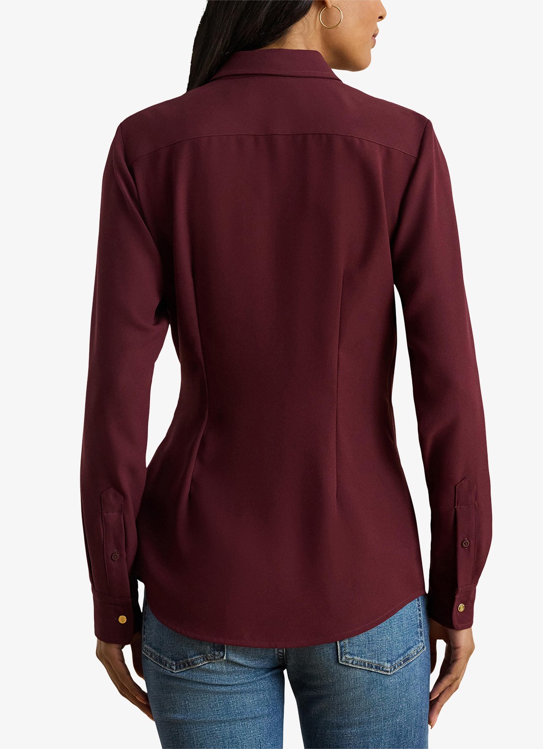 Ralph Lauren Georgette blouse met gespdetail - achterkant 4 dark garnet / bordeauxrood