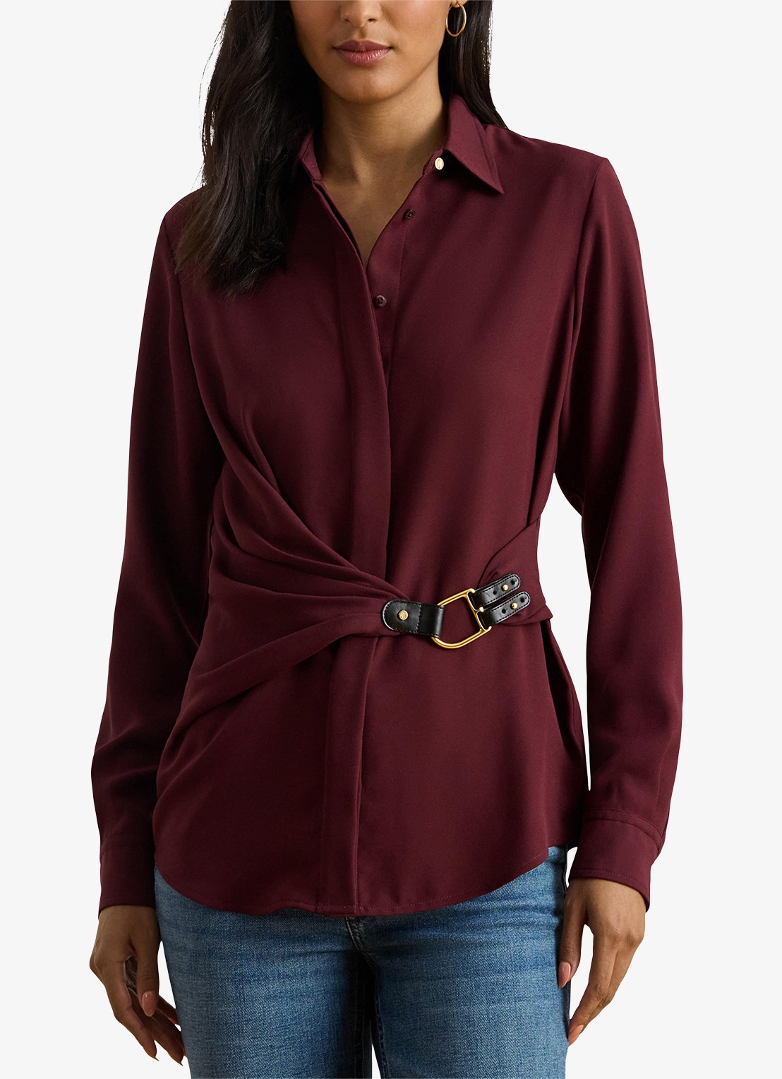 Ralph Lauren Georgette blouse met gespdetail - detail 3 dark garnet / bordeauxrood