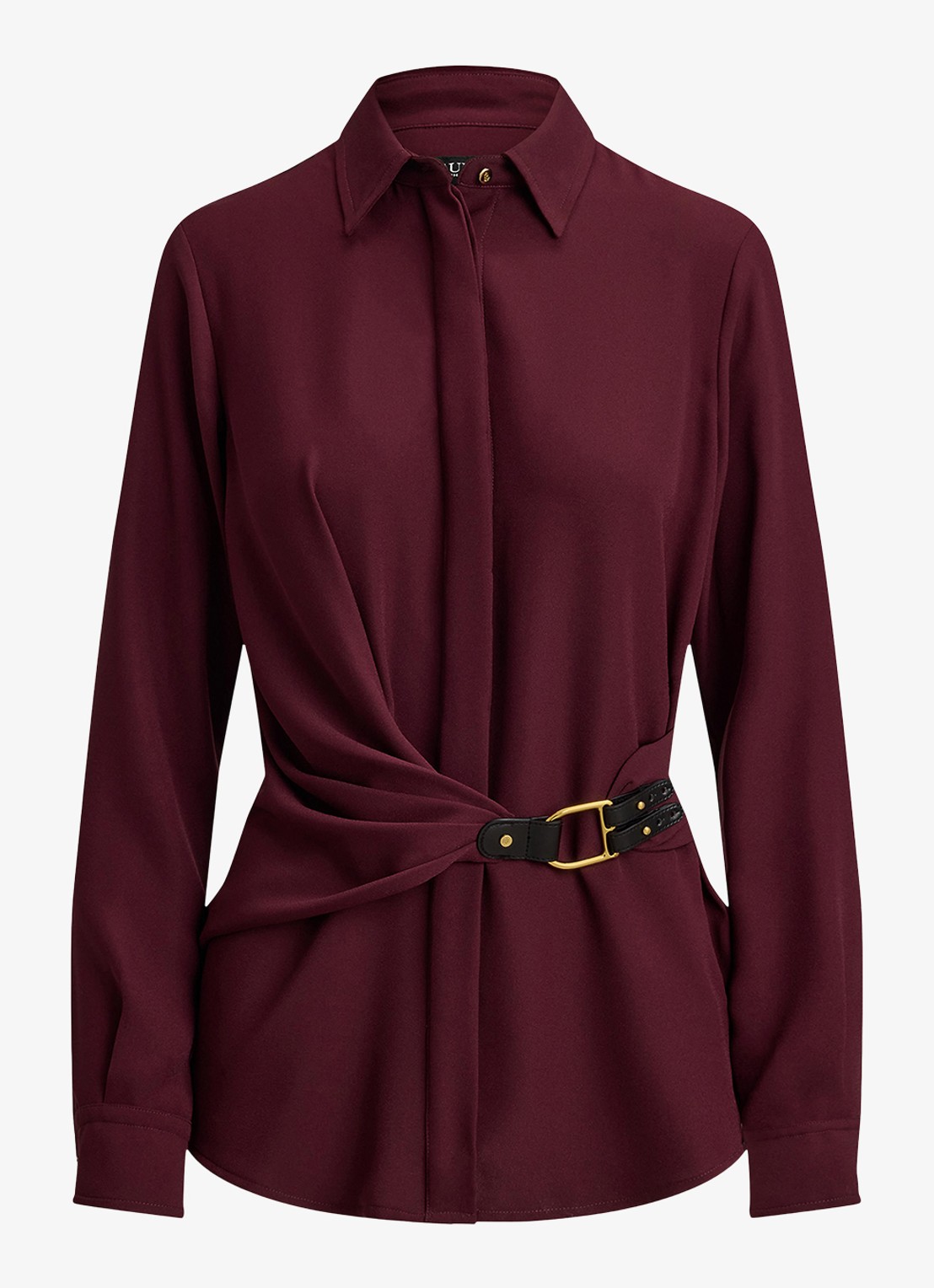 Ralph Lauren Georgette blouse met gespdetail - voorkant dark garnet / bordeauxrood