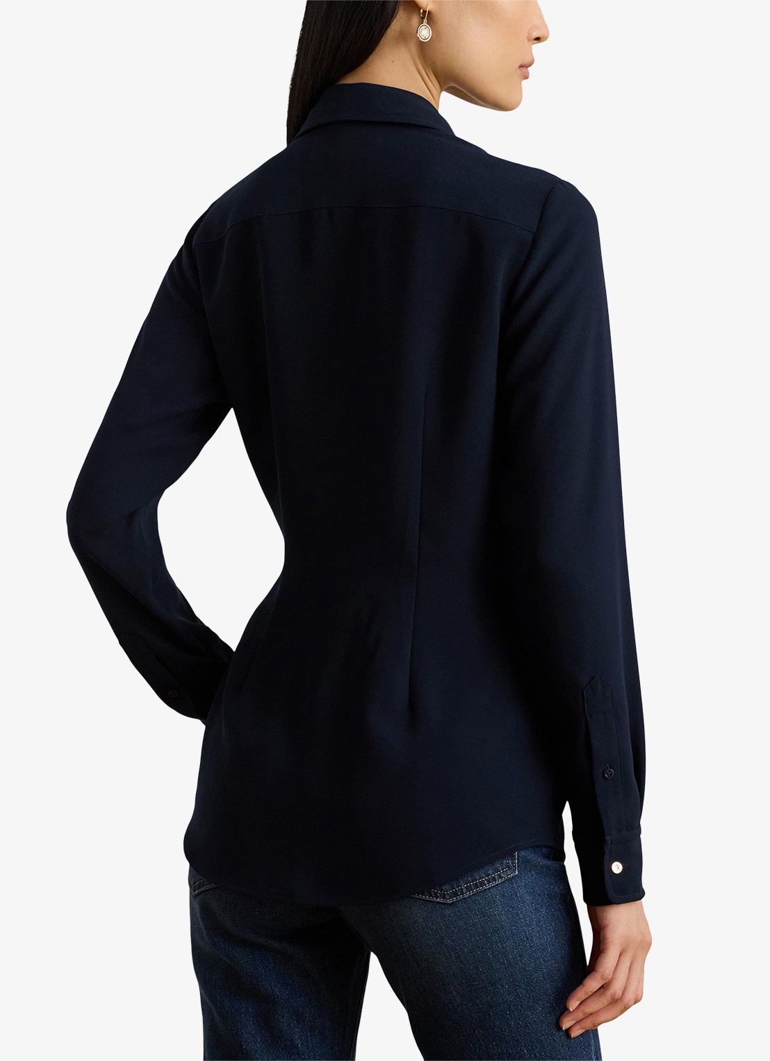 Ralph Lauren Georgette blouse met gespdetail - achterkant 4 donkerblauw
