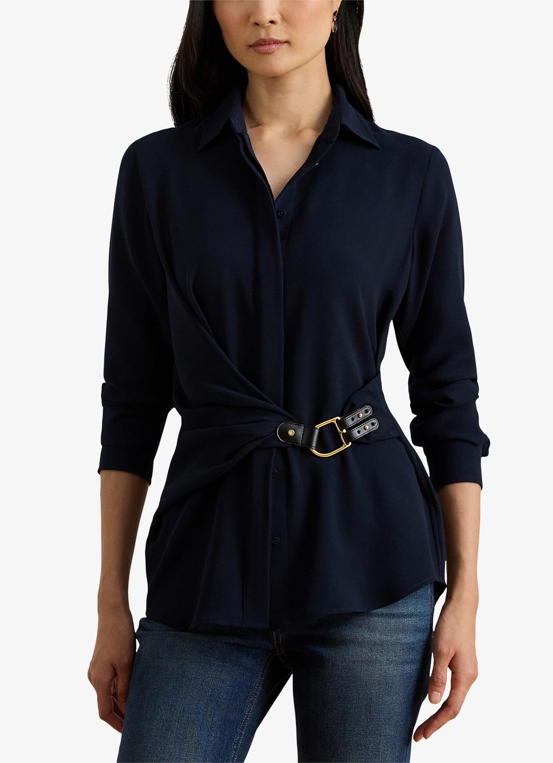 Ralph Lauren Georgette blouse met gespdetail - detail 3 donkerblauw