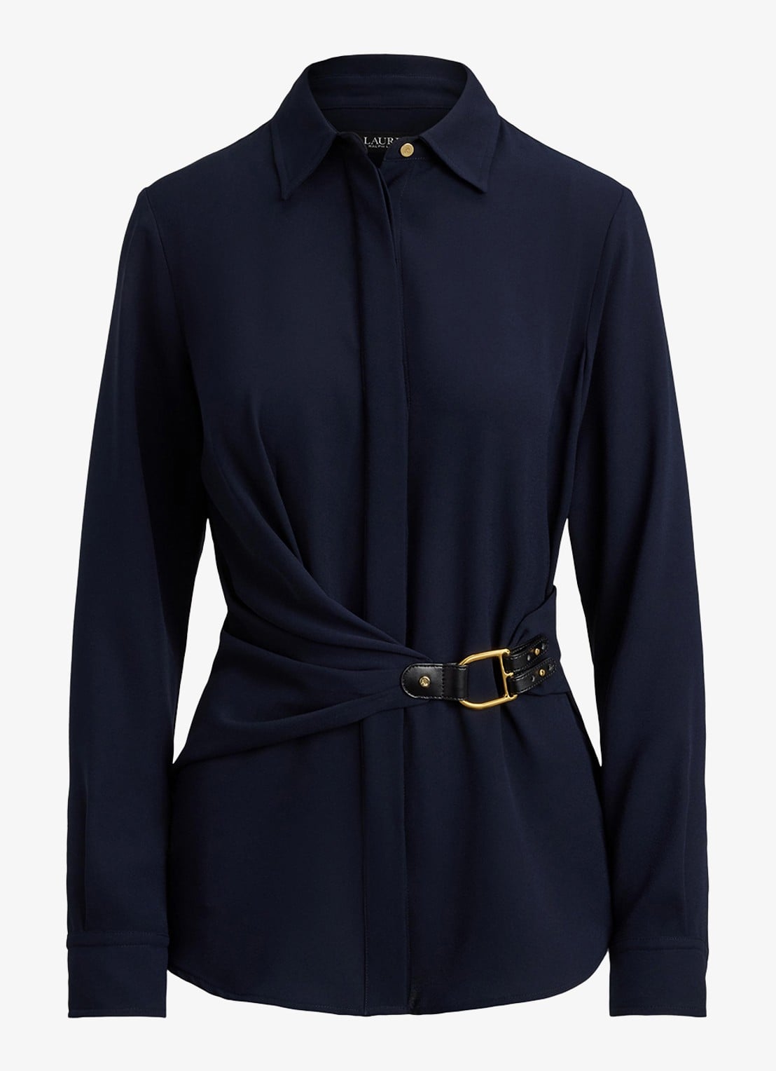 Ralph Lauren Georgette blouse met gespdetail - voorkant donkerblauw