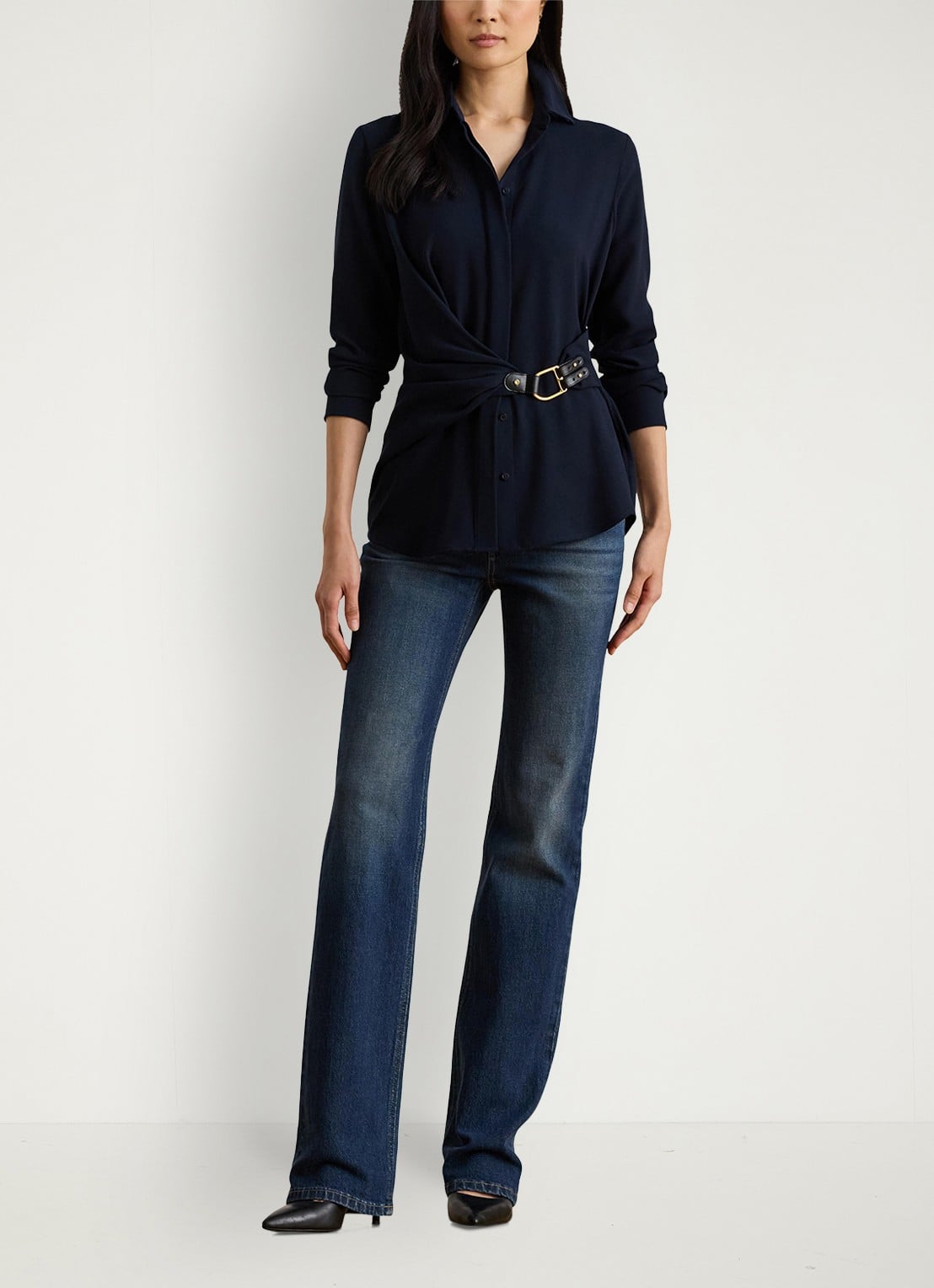 Ralph Lauren Georgette blouse met gespdetail - voorkant 2 donkerblauw