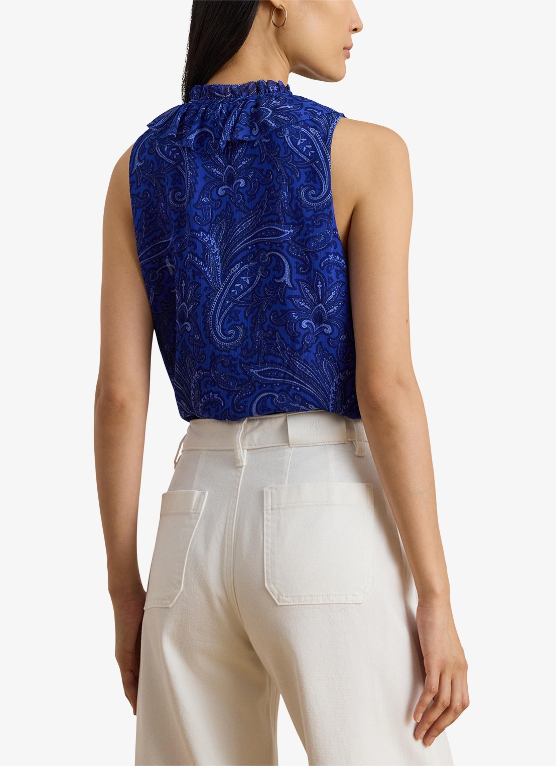 Ralph Lauren Georgette blouse met paisleyprint en ruches - achterkant kobaltblauw