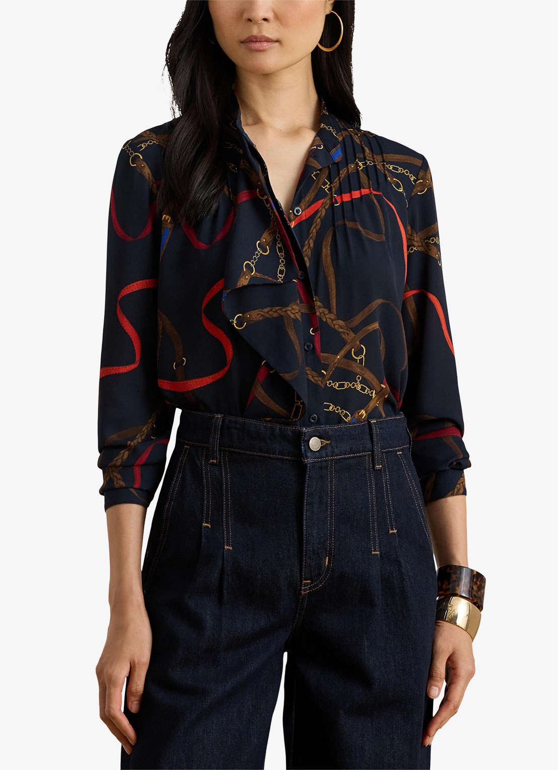 Ralph Lauren Georgette blouse met plooidetail - detail 4 donkerblauw