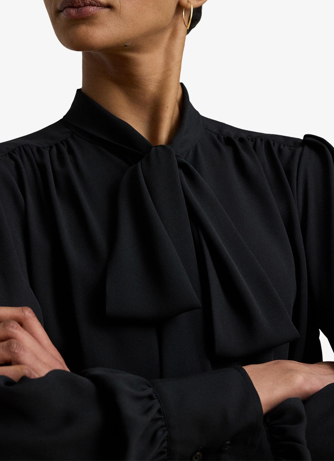 Ralph Lauren Georgette blouse met sjaalkraag en pofmouw - detail 3 zwart