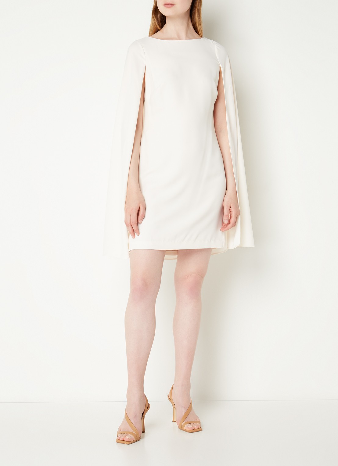 Ralph Lauren Georgette cocktailjurk met cape - voorkant 2 creme