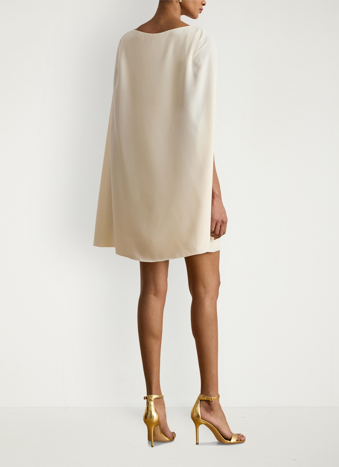 Ralph Lauren Georgette cocktailjurk met cape - achterkant 5 creme