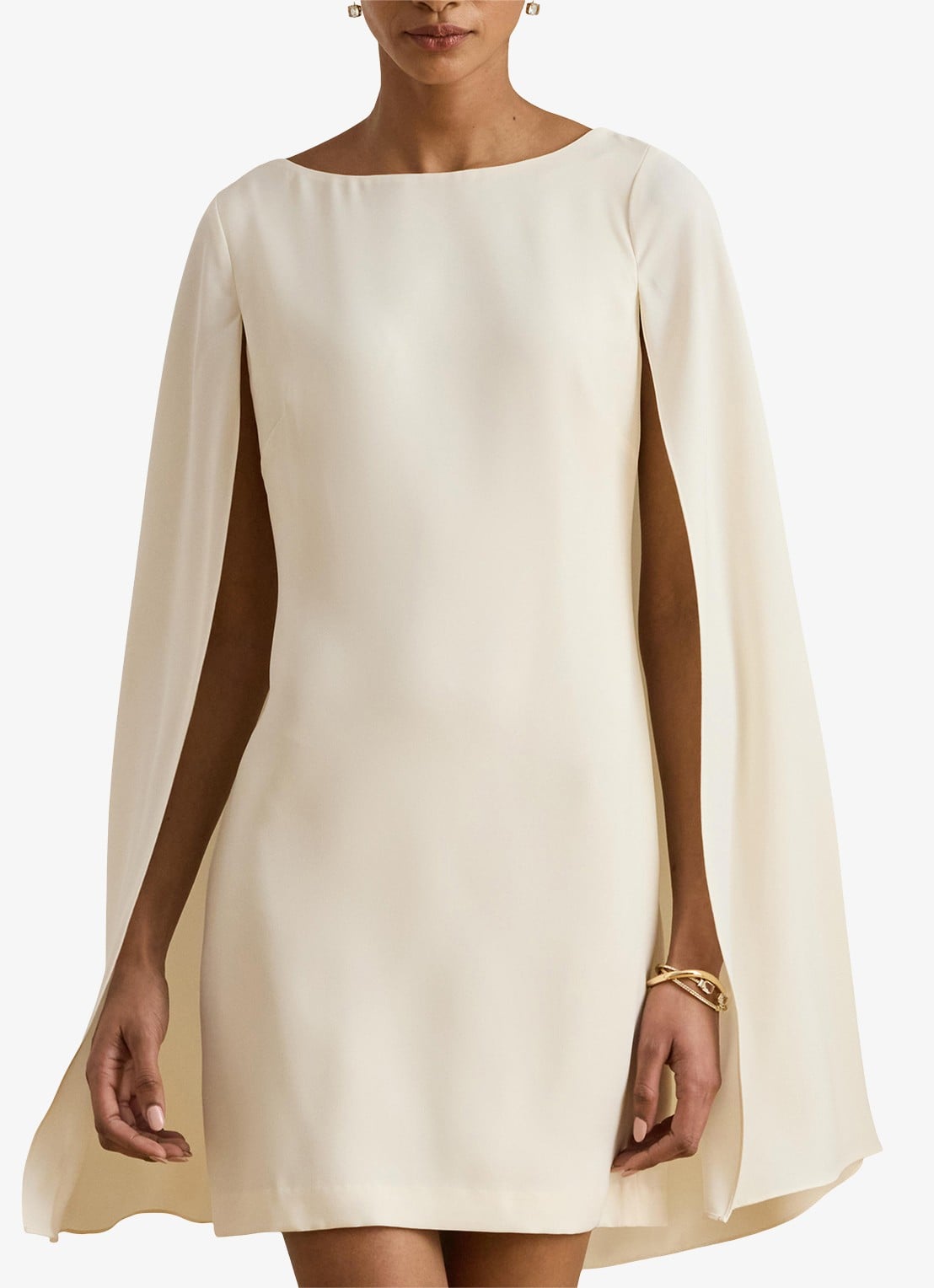 Ralph Lauren Georgette cocktailjurk met cape - detail 8 creme