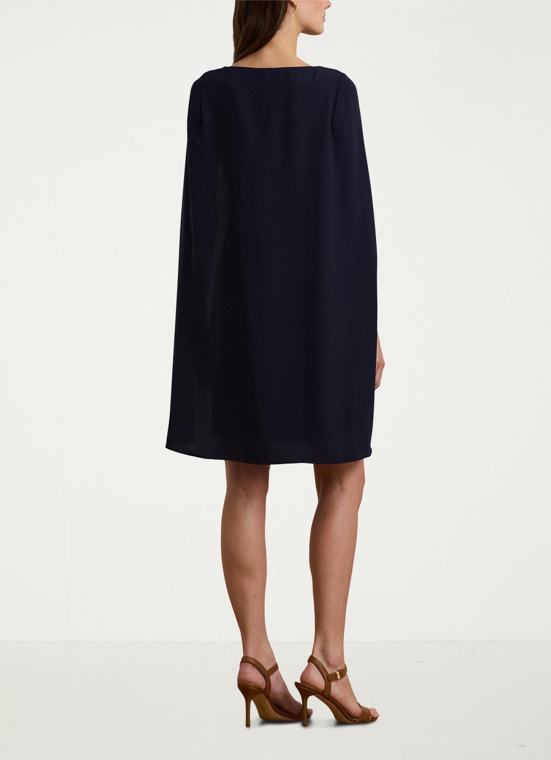 Ralph Lauren Georgette cocktailjurk met cape - achterkant 5 lighthouse navy / donkerblauw