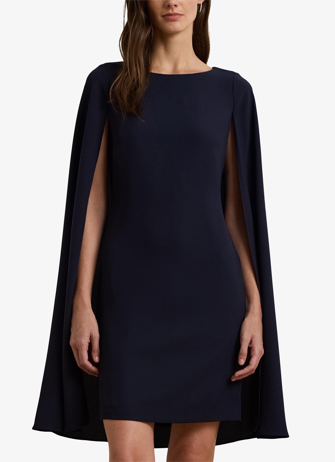Ralph Lauren Georgette cocktailjurk met cape - detail lighthouse navy / donkerblauw