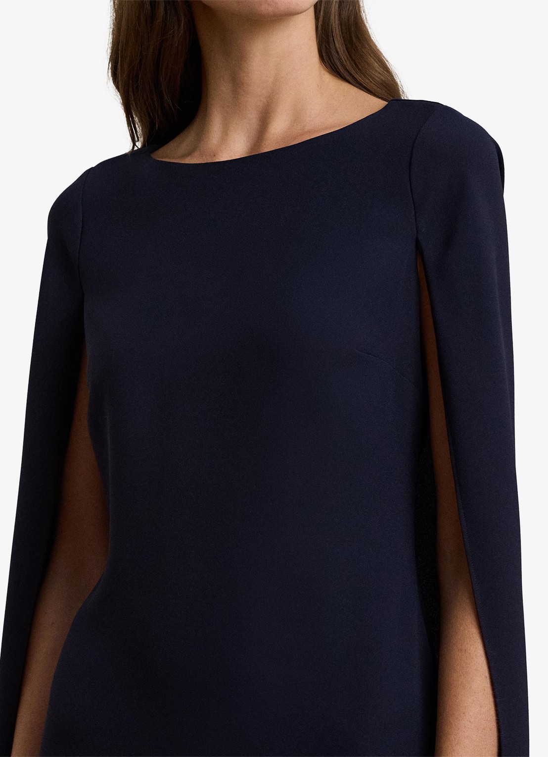 Ralph Lauren Georgette cocktailjurk met cape - detail 2 lighthouse navy / donkerblauw