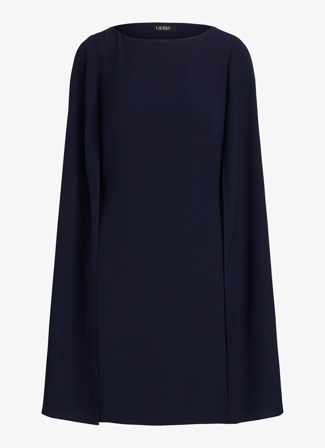Ralph Lauren Georgette cocktailjurk met cape - voorkant 3 lighthouse navy / donkerblauw