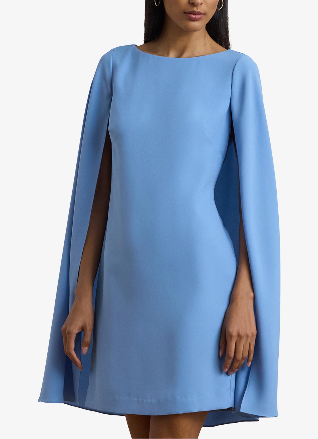 Ralph Lauren Georgette cocktailjurk met cape - detail sky blue / lichtblauw
