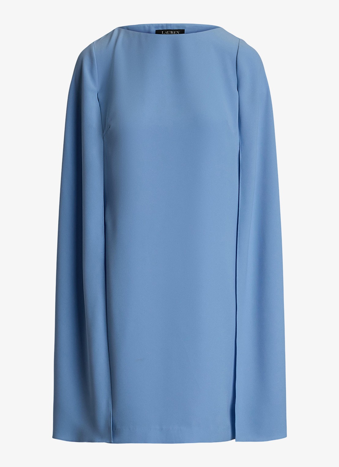 Ralph Lauren Georgette cocktailjurk met cape - voorkant 4 sky blue / lichtblauw
