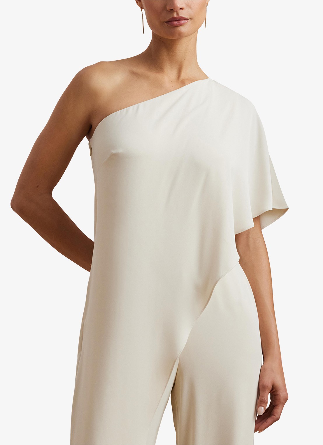 Ralph Lauren Georgette jumpsuit met blote schouder - detail 3 creme