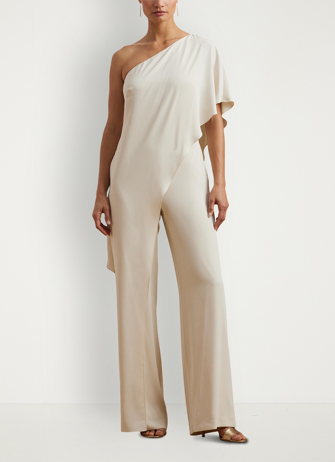 Ralph Lauren Georgette jumpsuit met blote schouder - voorkant 2 creme