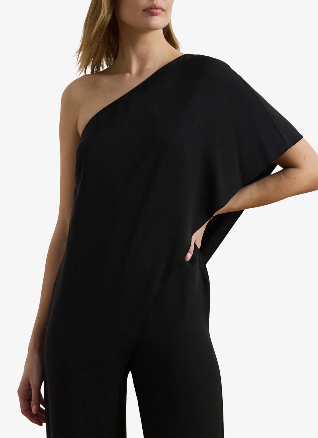 Ralph Lauren Georgette jumpsuit met blote schouder - detail zwart