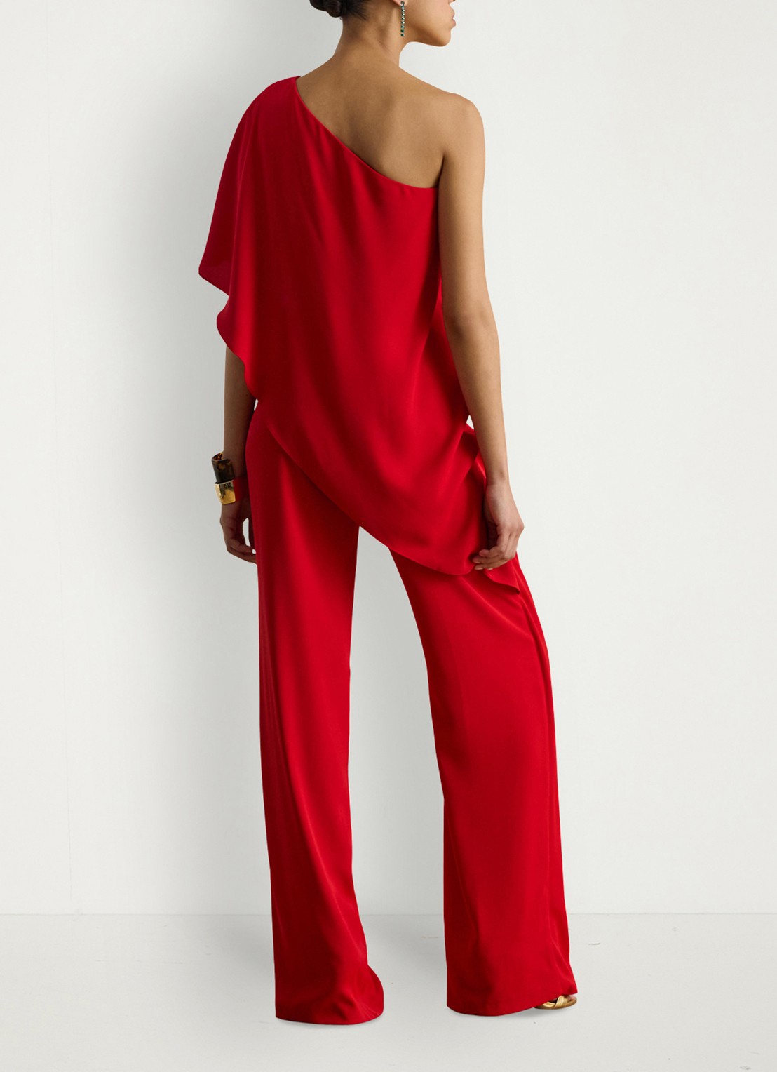 Ralph Lauren Georgette jumpsuit met blote schouder - achterkant 3 cruise red 2wr6 / rood