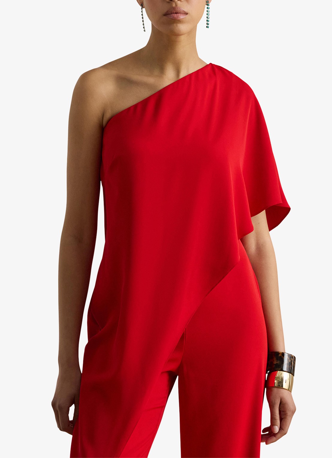 Ralph Lauren Georgette jumpsuit met blote schouder - detail cruise red 2wr6 / rood