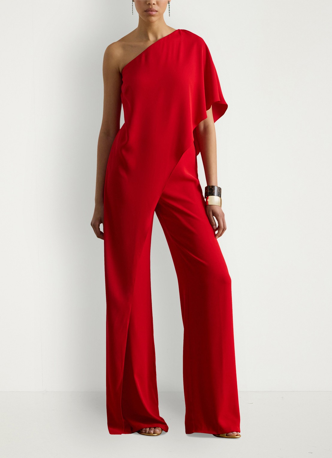 Ralph Lauren Georgette jumpsuit met blote schouder - voorkant 5 cruise red 2wr6 / rood